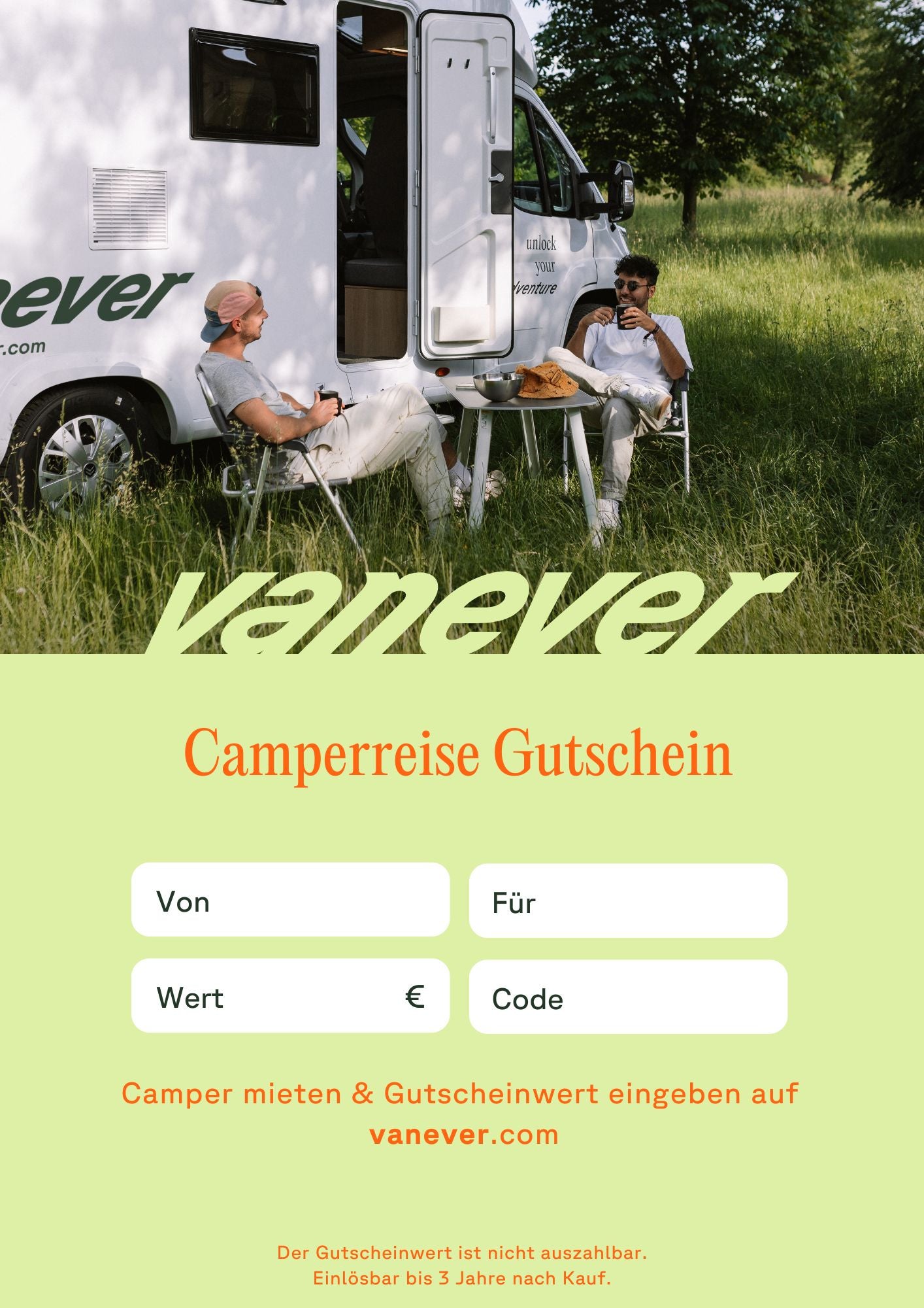 Vanever Campermiete Gutschein 10 € - 1.000 €