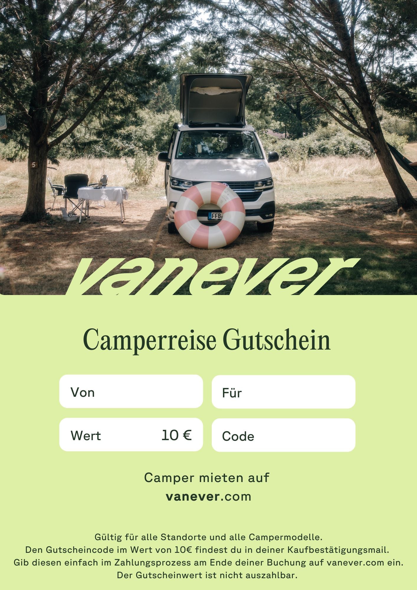 Vanever Campermiete Gutschein 10 € - 1.000 €